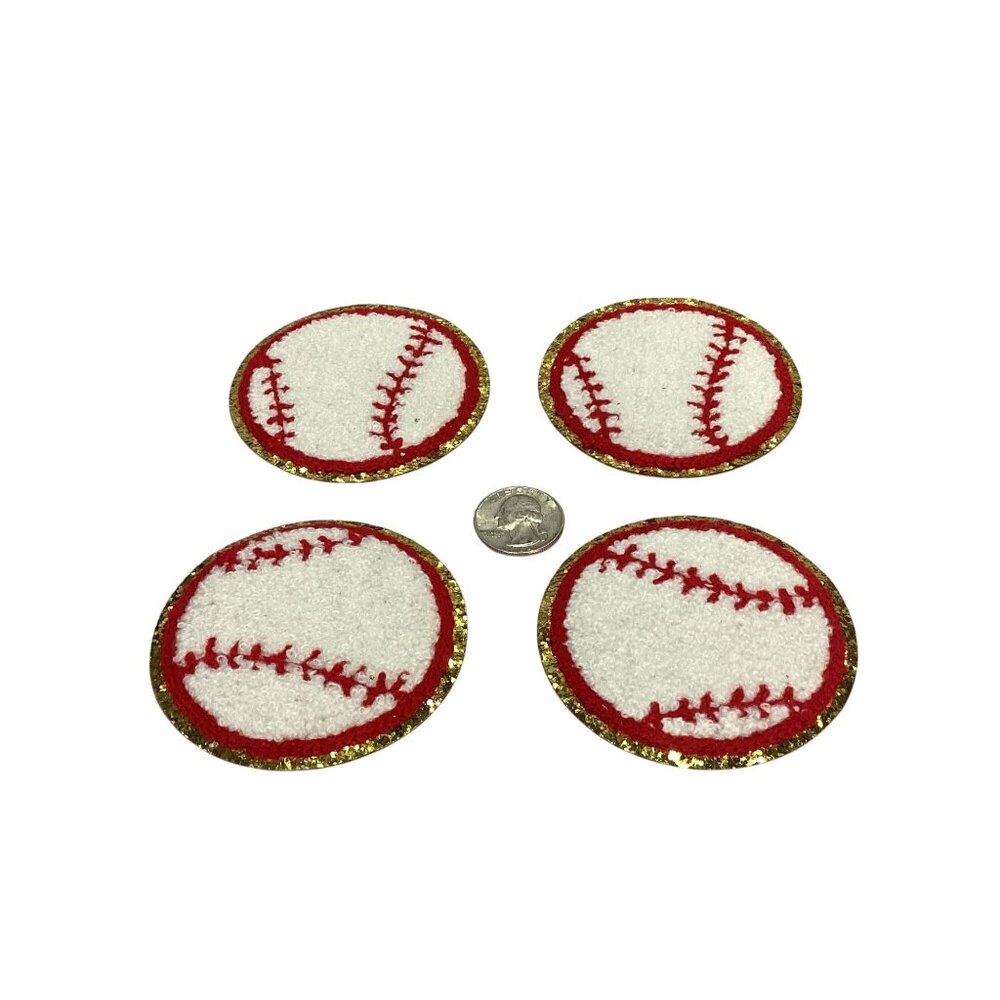 4pcs Cloth Fuzzy Embroidered Baseball Patches Iron On or Sewn On 3" New Sealed